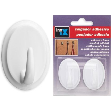 INOFIX Crochet Adhésif Ovale Blanc Blister - Fixation Forte Sans Perçage pour Salle de Bain Cuisine (1/2)