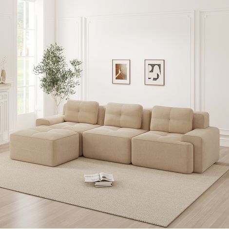 Divano modulare beige in velluto a coste senza montaggio con ottoman (1/5)