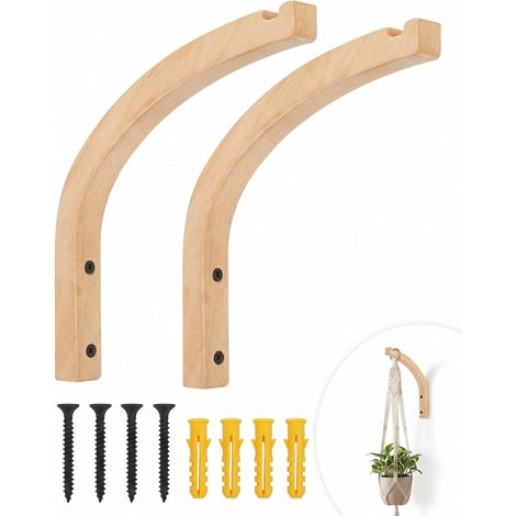 Lot de 2 Supports Muraux en Bois pour Plantes Suspendues, Crochets Muraux pour Pots de Fleurs, Décorations Intérieures ou Extérieures, Idéal pour Jardinières, Lanternes (1/5)