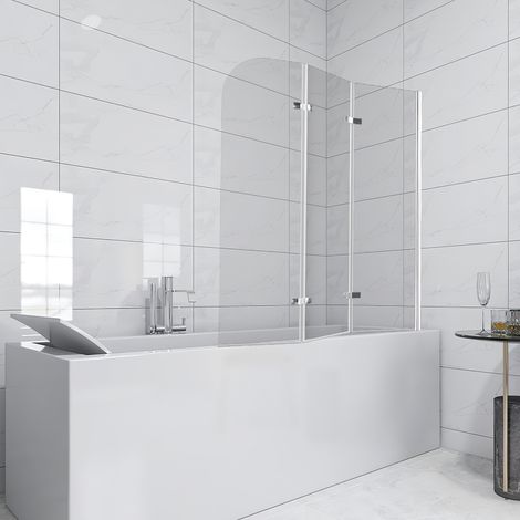 TolleTour Duschabtrennung 120x140cm, Badewannenfaltwand, Badewannenaufsatz mit Silber Transparent, Duschwand aus 6mm NANO Easy Clean GLAS (1/5)