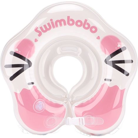Bouée gonflable pour bébé, double poignée, pour la salle de bain, confortable et adaptée aux enfants de 3 à 5 mois, couleur rose. (1/5)