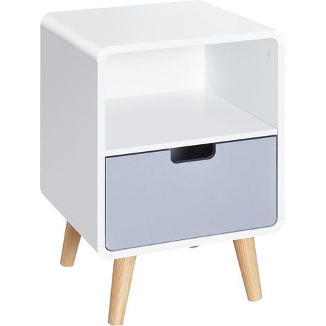Comodino con Cassetto in MDF e Legno di Pino per Camera da Letto, Soggiorno e Bagno, 40x38x58 cm