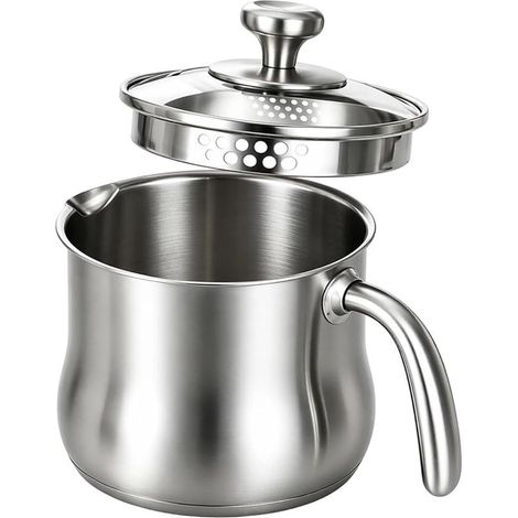 304 stainless steel milk pot with lid - 2 L - Double wall - With whistle for induction, gas and electric hobs - Large 2000 ml milk pot and stovetop (1/5)