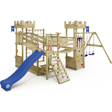Wickey – Structure d'escalade en bois avec balançoire et ponts suspendus – Toboggan 220 cm – Pour enfants de 3 à 10 ans – Bois traité pour extérieur (1/5)