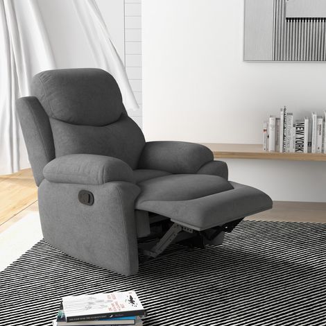 REDOM Fauteuil relax inclinable avec repose-pieds réglable base en métal structure en bois revêtement en polyester gris (1/5)