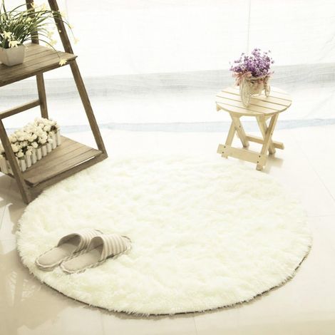 Tapis rond à poils longs en peluche, antidérapant, doux pour chambre d'enfant, bébé, fille, salle de jeux, salon, décoration d'intérieur (blanc, 1 x 1 m) (1/5)