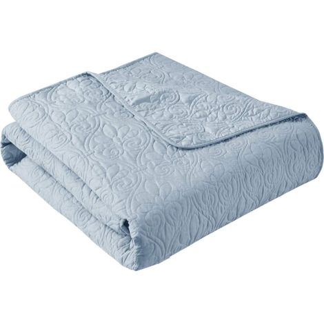 Couverture matelassée, Coutures damassées, Couvre-lit rempli de Coton, Ultra Doux et Confortable pour Salon, canapé, lit, 152,4 x 177,8 cm, Bordures passepoilées, Bleu (1/4)