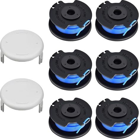 6 Bobine Fil Coupe Bordure Compatible avec Ryobi RAC124 AC14RL3A,Bobine de Rechange Convient pour Ryobi One+ 18V 24V 40V,Ø1,65mm-3,4m,avec Capuchon AC14HCA(6 Bobine+2 Couvercle) (1/5)