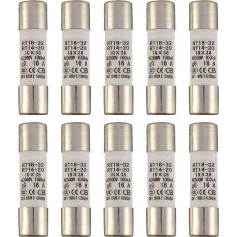 16A 500V Fusible à tube céramique RT18-32 Fusible haute tension cylindrique 10x38mm (paquet de 10) (1/5)