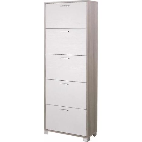 scarpiera olmo e bianco fiammato con 5 ante, 70x190x29 cm (1/2)