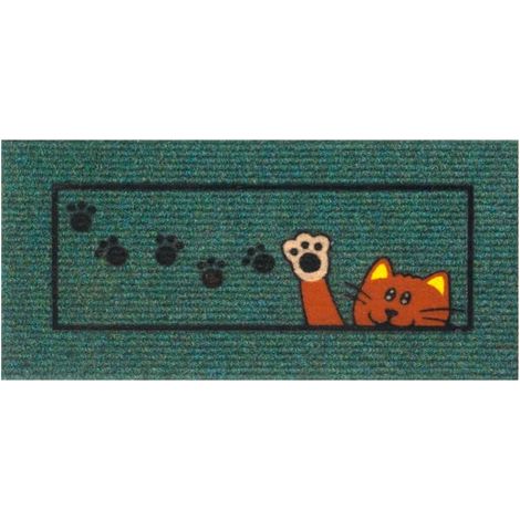 Zerbino Antiscivolo Salva Gradino 25x50 Assorbente Tappeto Ingresso Morbido 100% Made In Italy Gatto - Verde