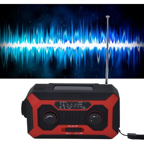 Radio solaire à manivelle, batterie externe portable, lampe torche, alarme lumineuse, radio d'urgence rechargeable à manivelle, modèle américain rouge (1/5)