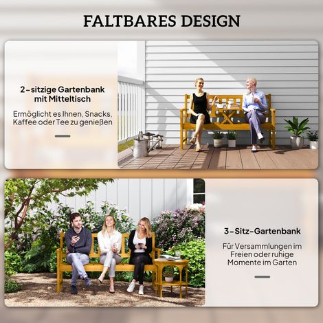 Banc d'extérieur 2 places en bois teck, imperméable, avec dossier et accoudoirs, capacité 320 kg, dimensions 149 x 56,5 x 89 cm (1/4)