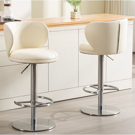 MEUBLIV Taburete de barra blanco 42,9 x 39,9 x 106,9 cm – giratorio y ajustable en altura (1/5)