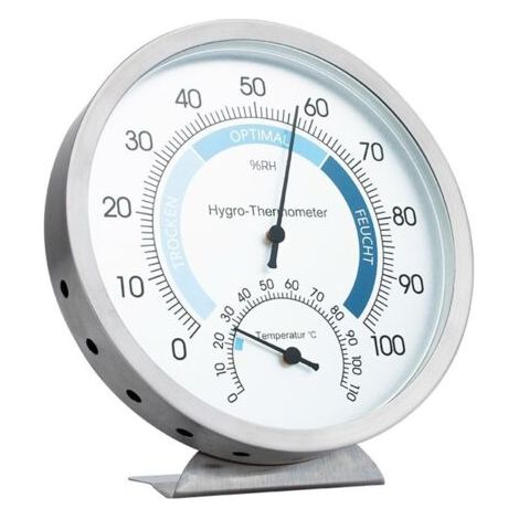 Thermomètre hygromètre d'intérieur analogique 2 en 1, thermomètre d'ambiance et hygromètre en acier inoxydable brossé. (1/4)