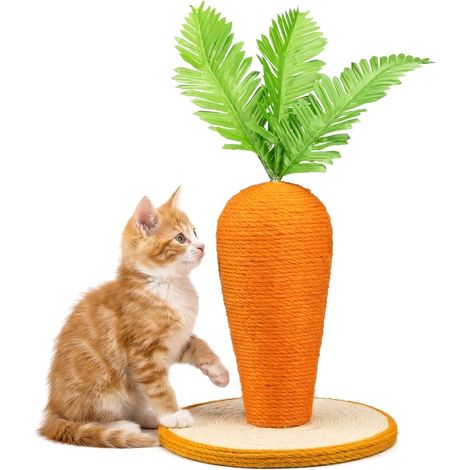 Griffoir Carrot Carotte 30 cm avec Niche pour Chats Arbre Aire de Jeu Tire Rayures pour Chat Orange (1/5)