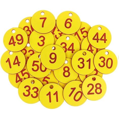Paneles numerados grabados (del 1 al 100, amarillos), sin llaveros, adecuados para sectores como la hostelería. (1/5)