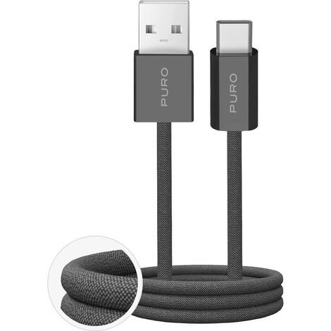 Cable trenzado USB-A - USB-C Puro Fabrik 2.0 de 10 W y 1,5 m - Verde oscuro (1/5)