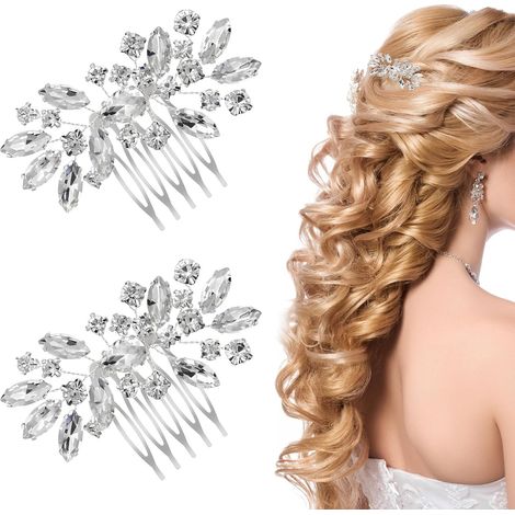 Set di 2 fermagli per capelli da sposa con strass argentati, accessori per capelli da sposa per donna, fermagli scintillanti per la sposa, decorazioni per capelli con cristalli per cerimonie (1/5)