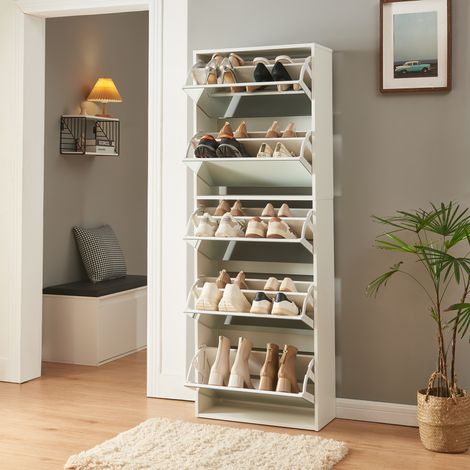 Schuhkipper Lund mit 5 verspiegelten Klappen Weiß [en.casa]