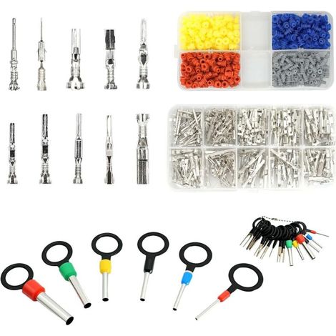 708-teiliges Crimpverbinder-Set für Kraftfahrzeuge, 1/1,5/1,8/2,2/2,3/2,5/2,8/3,5 mm. Werkzeugsatz zum Entfernen von Gewindescheiben (Innen- und Außengewinde). (1/5)