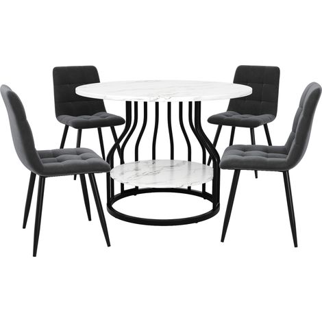 Conjunto de comedor de 5 piezas con mesa redonda de 80 cm y 4 sillas de terciopelo gris (1/5)