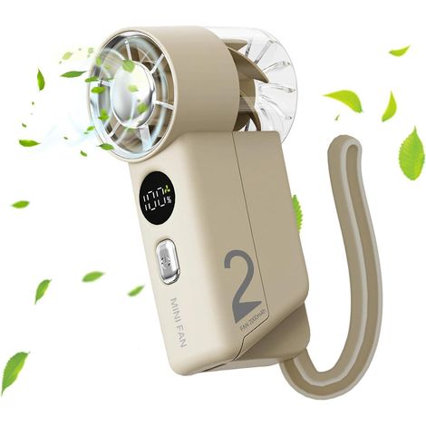 Ventilateur portable, 5 vitesses, affichage numérique, rechargeable Idéal pour la plage, les pique-niques, les activités de plein air, la randonnée, le camping, les voyages et les vacances. (1/5)