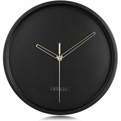 royaluxe - Metal Simple Wall Clock Silent Modern Quartz Clock No Digits Nordic Living Room Bedroom 12 Inch Black (1/5)