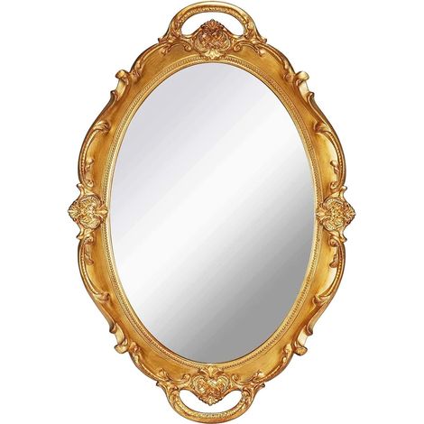 Petit miroir mural vintage ovale doré 37 x 25,4 cm