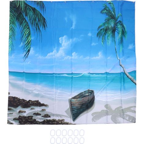Ensemble de Rideau de Douche avec Anneaux, Accessoire Salle de Bain Sans Percer 150x180cm (1/5)