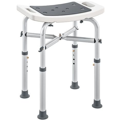 Chaise de douche pliable réglable - Siège rembourré antidérapant avec ventouses, aluminium léger gris (1/5)