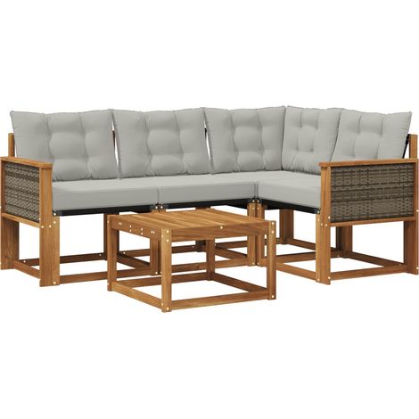 vidaXL  Outdoor Sofa Set  with Cushion 5 pcs Natural and Light Grey