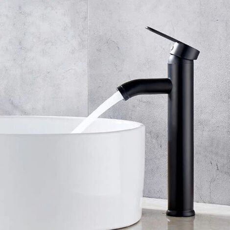 Matte Black Copper Bathroom Sink Mixer Tap, Hot and Cold Water Faucet, Matte Finish, Elegant Retro Design Single Hole Lever Faucet, Durable Basin (1/3)