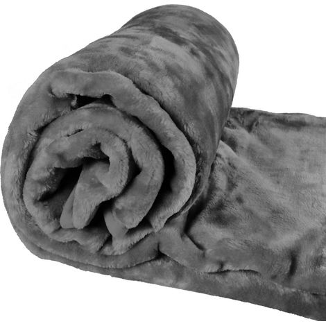 Medium Throw Over Bed Sofa Warm Fleece Throw Blanket Soft Luxury 240cm GREY (1/2)