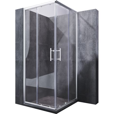SONNI Duschtüren Eckeinstieg Duschkabine Doppel Schiebetür Klarglas Dusche 80X80x185cm ESG Schnellfreigabefunktion Spritzwasserschutz (1/5)