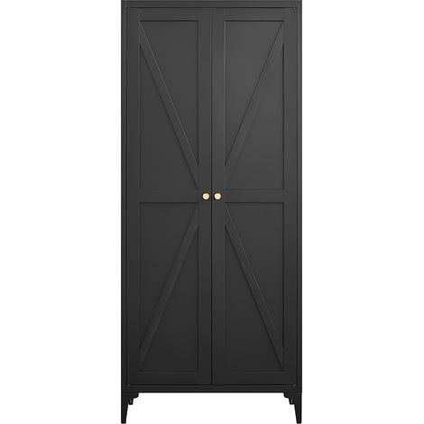 Armario de almacenaje metálico negro de 2 puertas con estantes ajustables (1/5)