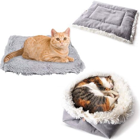 2-in-1 Cat Bed, Soft Folding Cushion, 61x51 cm, Grey, for Pets (1/5)