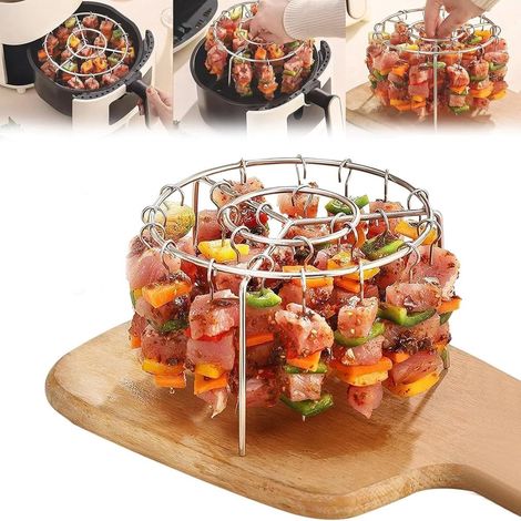 Porta spiedini per barbecue con 24 spiedini - Supporto per spiedini - Porta spiedini per friggitrice ad aria - Porta spiedini - Accessorio per barbecue - Accessori per la cottura in friggitrice ad ari (1/4)