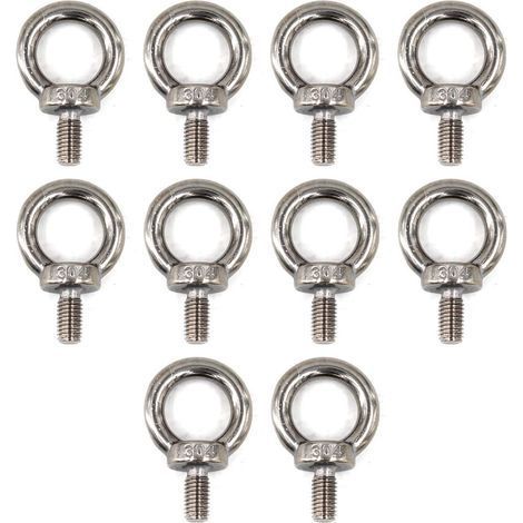 (10 Pièces) M6 Eye Bolt 304 Vis à anneau de levage en acier inoxydable (1/4)