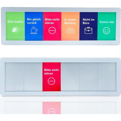 Self-adhesive door sign for office, 6 options with sliding function, "Bitte klopfen, Bin gleichzurück, Bitte nichtstoren, in einemMeeting, Nicht im Büro, Komm rein" for offices and (1/5)