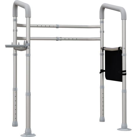 Cadre de toilettes accoudoirs largeur et hauteur réglables support de maintien avec pochette rangement gris (1/5)