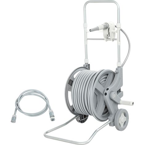 Enrouleur de tuyau d'arrosage avec tuyau de 45 m, 2 jets, adaptateur robinet, manivelle, 2 roues, 45 x 44 x 78 cm, gris (1/5)