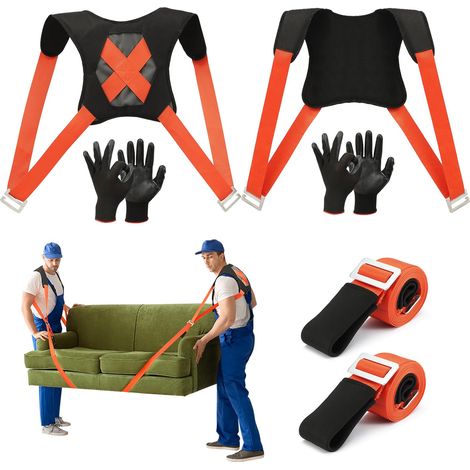 Tragegurte Umzug 2 Personen Kit mit Schwamm-weste, Tragegurt für Möbel Umzugshelfer, Verstellbare Armhebegurte mit Anti-Rutsch & Polster für den Umzug von Möbeln& Geräten Möbeltragegurte (1/5)
