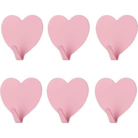 Lot de 6 crochets muraux décoratifs en forme de cœur, (rose clair) Crochet mural adhésif solide en acier inoxydable pour la maison, la cuisine, la salle de bain, le bureau (1/5)