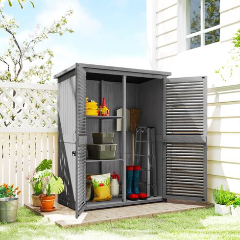 Abri de jardin 0,83 m² (127 x 65 x 168 cm) avec 2 portes sectionnelles, 2 étagères, 2 poignées et toit étanche gris. (1/5)