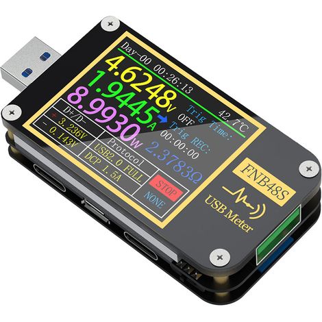 FNB48 USB-Tester 9-poliges Multifunktions-Voltmeter-Amperemeter, Wendedisplay, Schwerkraftsensor, Bluetooth, Spannungs-/Strommessung, LCD-Anzeige. (1/5)