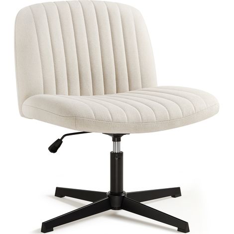 IWMH Bürostuhl ohne Armlehnen, Höhenverstellbar Drehstuhl ohne Rollen, Stoff Schreibtischstuhl mit mittlerer Rückenlehne - Beige (1/5)
