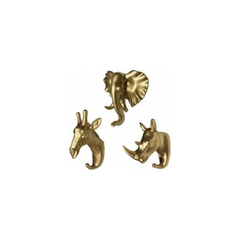 Lot de 3 Patères en Plastique Dorées - EINNENFFER - Éléphant, Rhinocéros et Girafe, Design Ludique pour Rangement de Bijoux et Accessoires