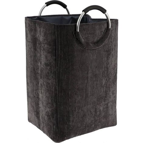 55l - cesto portabiancheria pieghevole in velluto a coste grigio - Tendance (1/3)