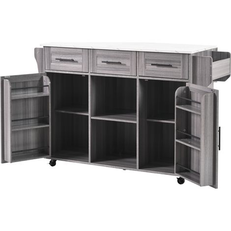 GagaDesserte de cuisine 139 cm plateau rabattable gris marbre blanc (1/5)